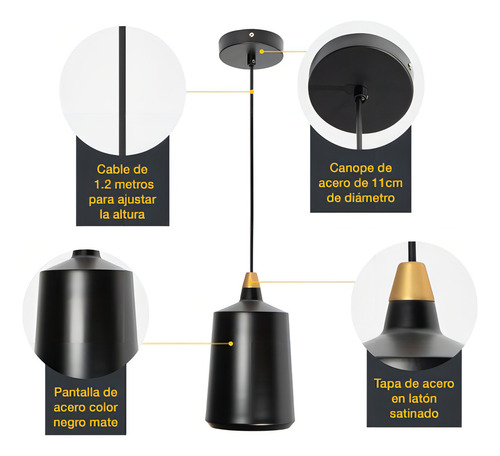 Lámpara Colgante Negro Mate Bronce E27 40w 1 Luz