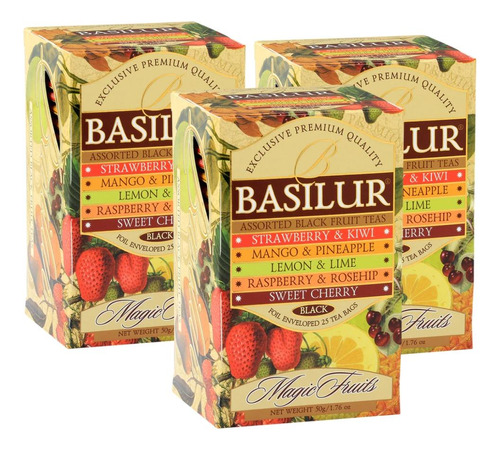 Pack Te Basilur 3 Cajas Negro Frutal Assorted 25 Bolsas C/u