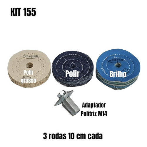 Kit 155 - 4 Peças Polimento Brilho Inox Alumínio 10 Cm