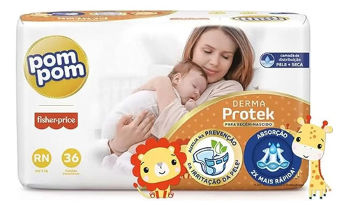 Fralda Pom Pom Derm Protek Jumbo - Rn 36 Unidades