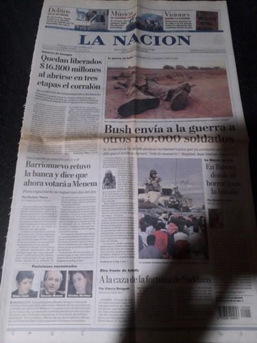 Clipping Diario La Nación 28 3 2003 Guerra Irak Bush Saddam