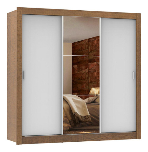 Guarda Roupa Casal Madesa Lyon Plus 3 Portas Correr Esp Rb Cor Rustic/Branco