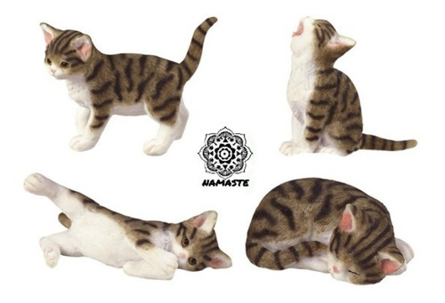 Juego Con 4 Gatitos En Resina - Figura Decorativa Gato