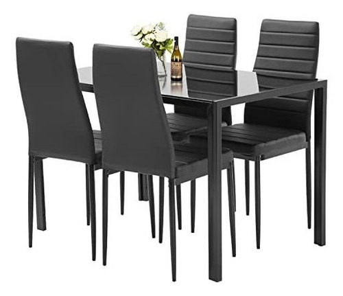 Mesa De Comedor De 5 Piezas Fdw Con Sillas De Metal Y Mesa