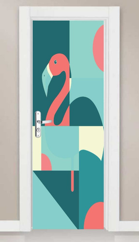 Adesivo Parede Porta Casal Flamingo Mosaico Moderno Tom Azul