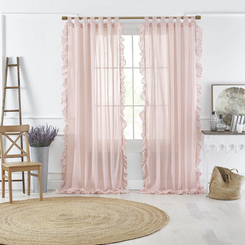 Bella Tabtop Ruffle Sheer Window Curtain  52 In X 84 In...