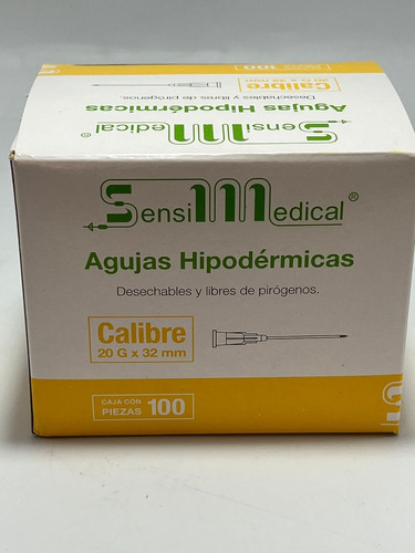 Aguja HiPodérmica Sensimedical 20gx38 Mm Amarilla Caja 100u