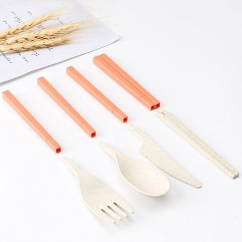 Set Cubiertos Con Estuche 4pzas Desmontable Ecobiodegradable