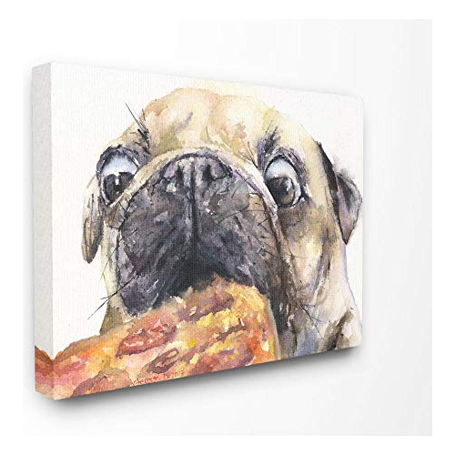 Pintura Acuarela De Pug Y Pizza, Arte De Lienzo De Pare...