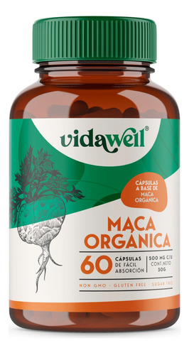 Maca Organica De 60 Cápsulas | Vidawell®