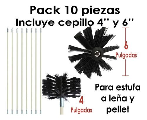 Kit Limpieza Estufa Leña Y Pellet Cañon 6'' 4'' Desde Abajo