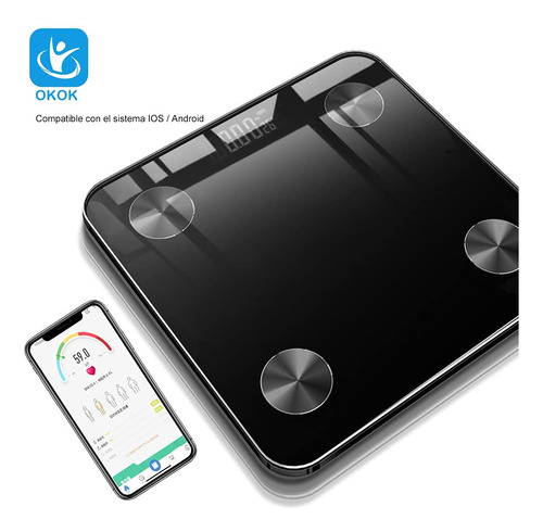 Báscula Inteligente Corporal Muscular Bluetooth Fácil Uso Negro