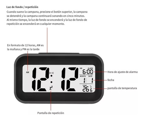 Reloj Despertador Pantalla Led Fecha Temperatura Alarma Colo