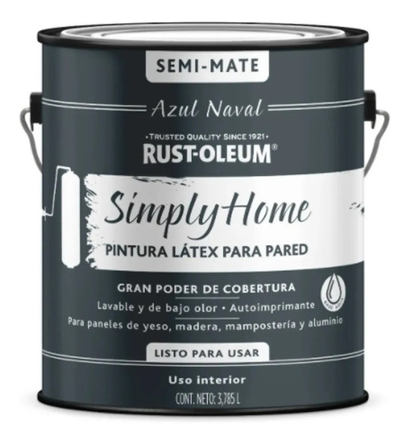 Látex Simply Home Rust Oleum Azul Naval Semimate 3,785 Lt