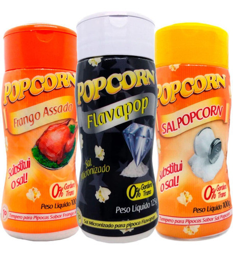 Combo 3 Temperos Pipoca Popcorn Sabores Frango Assado, Flavapop E Sal Popcorn