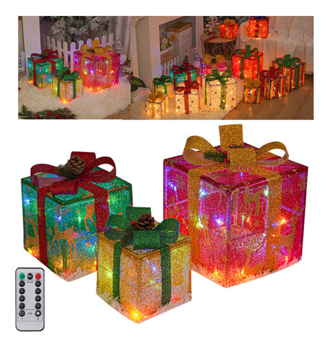 Caja Regalo Luminosa 8 Modos, 3 Unidades, Luces Decora