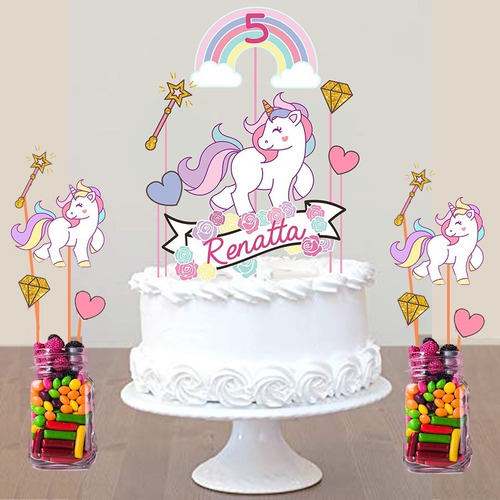 Cake Topper Kit Imprimible Personalizado Unicornio