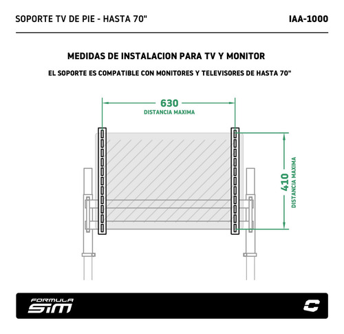 Soporte 3 Tv 19 A 70 Monitor Simulador Formula Sim Collino Color Negro