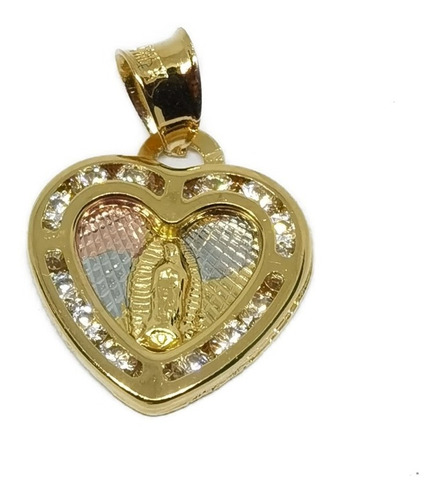 Medalla De Virgen 1 Cm Corazon Zirconias De Oro Laminado Z1