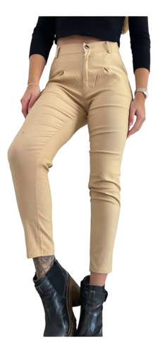 Pantalon Pinzado De Bengalina Elastizada Tiro Alto Mujer