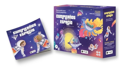 4 Puzzle + Libro Cumpleaños En El Espacio Juanito Books