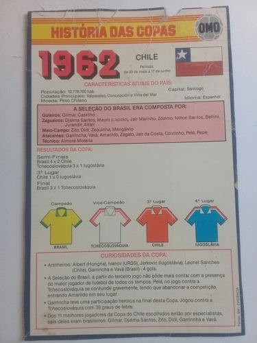 Imagem 1 de 4 de Cards Omo História Das Copas 1962 Tamanho Grande Raridade 