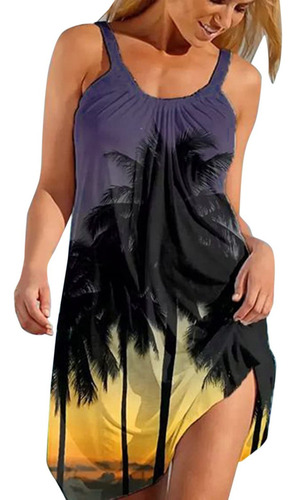 N Vestido Playero Para Mujer Con Estampado Tropical Hawaiano