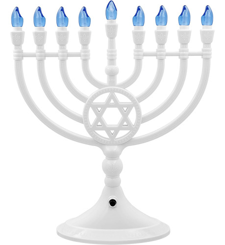 Menorá De Hanukkah Blanca Eléctrica Tradicional Con Led - Ba