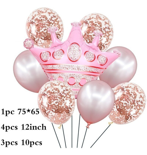 Imagen 2 de 2 de Set 8 Globos Corona Metalizado Y Latex Fiesta Cumpleaños