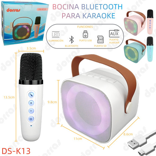 Mini Altavoz Bluetooth Para Karaoke Con Micrófono-efecto Luz