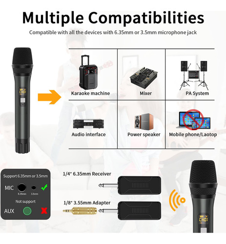 Microfono Inalámbrico Uhf Dual Con Receptor Recargable - 200