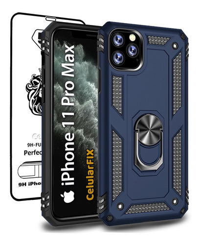 Funda P/ iPhone 11 Anillo Metal Uso Rudo + Mica Gratis