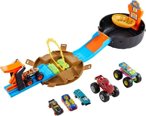 Pista Hot Wheels Monster Trucks Con Lanzador Y 6 Autos Inclu