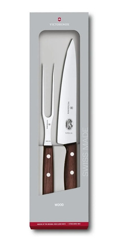 Juego Trinchar Cuchillo Y Tenedor Victorinox Mango De Madera