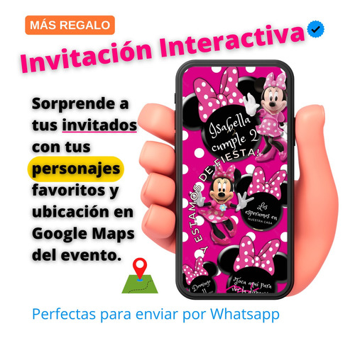 Invitación Digital. Tarjeta De Cumpleaños + Ubicación Minnie