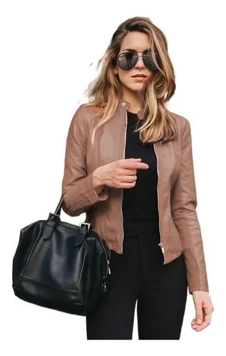 Chaqueta De Cuero Elegante De Manga Larga Para Mujer A Cuotas