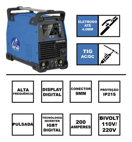 Inversora Solda Tig Mma Ac/dc Uppertig-230 Pulsada Bivolt