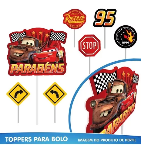 Kit festa em casa monta facil decoração aniversário Carros infantil + topo  de bolo