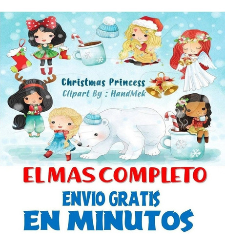 Pack Imagenes Clipart Princesas De Navidad + Regalo A1