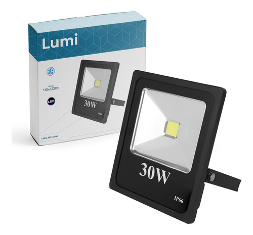 Refletor LED Lumi Ref 30w Chip Bivolt Chi com luz branco-frio e carcaça preto 110V/220V