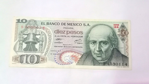 Billete Colección 10 Pesos Mexicano 18 Feb 1977 Serie 1e