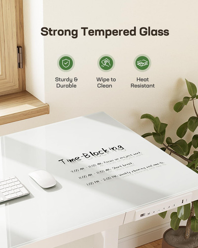 Escritorio De Pie De Cristal Ajustable Con Puertos Usb