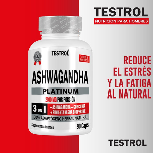Imagen 7 de 8 de Ashwagandha Platinum 2100mg Testrol 3 In 1 90 Cápsulas