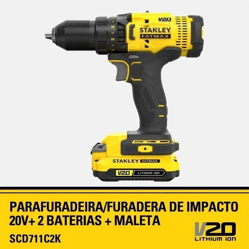 Furadeira parafusadeira de impacto sem fio de 13mm Stanley SCD711C2K 20V + 2 baterías de 1.5Ah + acessório com maleta de transporte