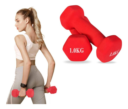 Mancuerna Pesa Neopreno 1 Kg Gym Entrenamiento 2 Pieza Color Rojo