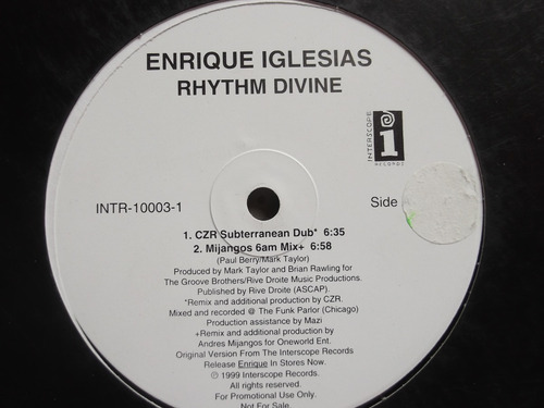 Enrique Iglesias - Rhythm Divine - Acetato Mix Importado - (Usado)