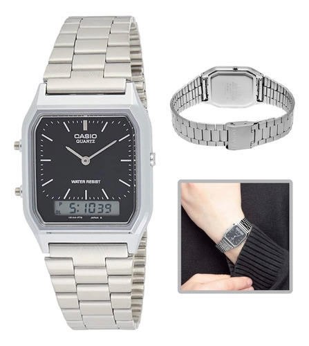 Reloj Casio Aq-230a-1d Plata, Negro Doble Tiempo Unisex