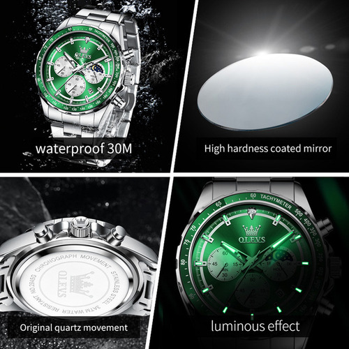 Reloj De Acero Inoxidable 2945 Chronograph Luminous Para Hom