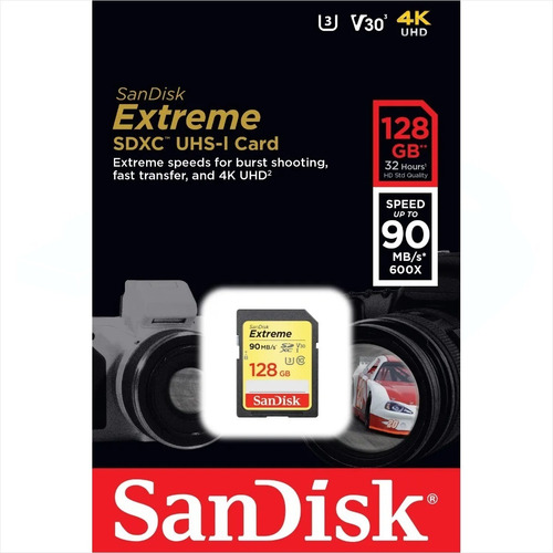 Imagen 4 de 5 de Tarjeta Sdxc 128gb Uhs-i C10 U3 V30 90mb/s, Sandisk Extreme