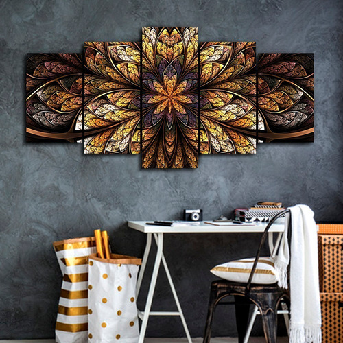 Quadro Decorativo 129x63 Sala Quarto Flor Simétrica Design